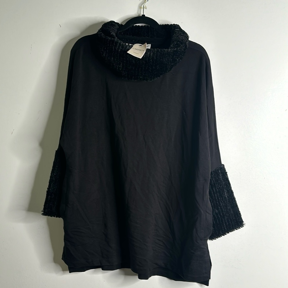CAMEN Marc valvo black top faux fur turtleneck sweater size 1x new